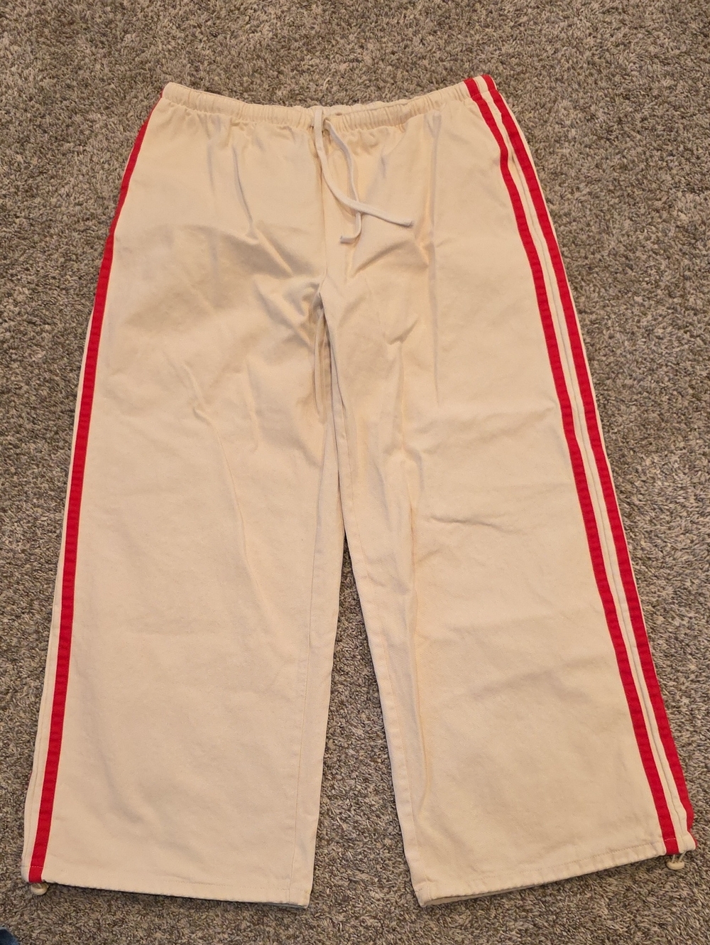 Womens Cream Track Pants with Red Side Stripes